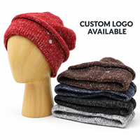 Bonnet en laine tricoté personnalisé avec logo, style slouchy, unisexe, chaud, à revers, en maille mélangée