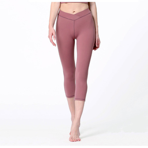 De cintura alta transpirable Yoga Leggings Workput deporte Color sólido de secado rápido elástico Capris - Product Image 1