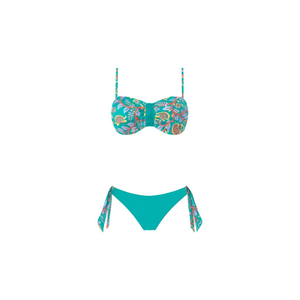 Set bikini HDJ con top a fascia fantasia e laccetti laterali, colore verde acquamarina, taglia 46 48, costumi da bagno da donna - Product Image 4