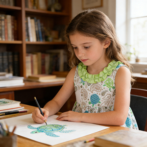 Robe d'été sans manches pour enfants, personnalisable, col à volants, imprimé tortue, robe décontractée pour <span class=keywords><strong>filles</strong></span> - Product Image 5