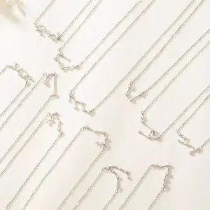 Kalung Liontin Zodiak 12 Zodiak Wanita, Kalung Lapis Emas 18K Perak Murni 925 untuk Wanita