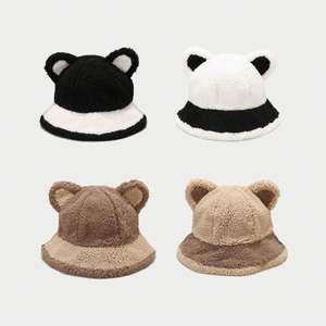 Sombreros de Pescador Personalizados de Felpa con Orejas de Oso, Cálidos para el Invierno, Ajustables, para Mujer, Casuales, para Fiestas - Product Image 1