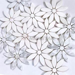 Newstar Carrara trắng + pha lê trắng cánh hoa không thường xuyên đá cẩm thạch Gạch Mosaic Hoa Nền tường sàn đá cẩm thạch tường gạch - Product Image 4
