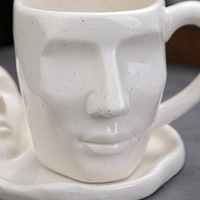 300ml européen minimaliste blanc irrégulier porcelaine céramique sourire homme visage humain nez café tasses à thé tasse et avec soucoupe ensemble