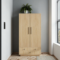 FONDLIVE Armoire de chambre moderne à double porte en bois MDF avec 2 portes de placard cannelées Organisateur de vêtements pour hôtels