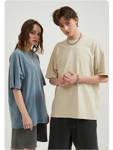 Camiseta Vintage Unisex con lavado ácido 100% algodón elegante patrón sólido en blanco de gran tamaño ropa de hombre de talla grande - Product Image 3