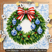 Tapis de jeu de Mahjong à motif de Noël, antidérapant, dos à pois, tapis de jeu de Mahjong carré 80x80cm avec sac de rangement de transport