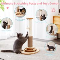 Jouet multifonctionnel pour chat : Griffoir en bois naturel avec boule tournante, brosse auto-nettoyante et jouet suspendu pour animaux de compagnie