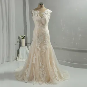 Champagne Fit And Flare Lace Wedding Gowns Wedding Dress