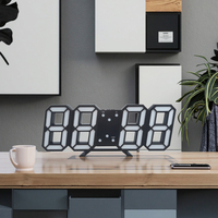 Horloge numérique LED 3D murale/de bureau intelligente avec affichage de l'heure, du calendrier et de la température, luminosité réglable, décoration pour le bureau et la maison