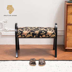 <span class=keywords><strong>Banc</strong></span> de change de <span class=keywords><strong>chaussures</strong></span> vintage à motif floral, structure en bois de frêne massif, tissu respirant en lin-coton, <span class=keywords><strong>banc</strong></span> d'entrée, repose-pieds - Product Image 2