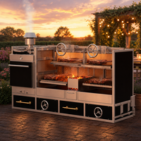 Barbecue argentin en titane noir robuste avec four à pizza, double volant commercial, style Santa Maria, au feu de bois, pour cuisine extérieure