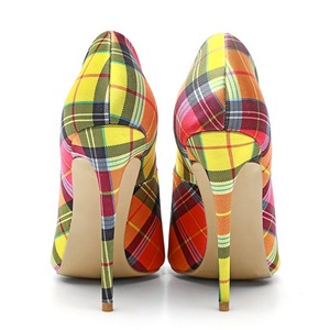 Escarpins à talons aiguilles de 10 cm pour femmes, grande taille 45, style tartan coloré, bout pointu - Product Image 4