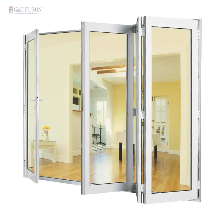 Fuson USA Commercial Residential Lowes Glass Aluminum Bi Folding Accordion Bifold Exterior Door With Locks