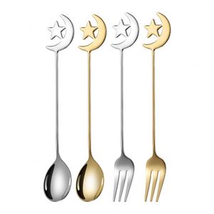 Cuillère et fourchette à café en acier inoxydable de luxe, écologiques, en or, couverts, vaisselle musulmane, cadeau pour l'Aïd Moubarak, Ramadan - Product Image 2