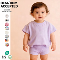 Ensemble personnalisé d'été pour bébés et enfants, garçons et filles, unisexe, rayé, en coton gaufré, mignon, avec short et t-shirt à manches courtes