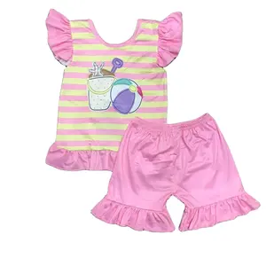 2023 New arrival Starfish bucket beach ball pink short sleeve suit for girls high quality kids clothing girls outfits