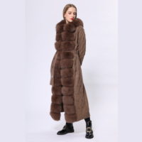 Long manteau de pull chaud, col en fourrure de renard, tendance, hiver