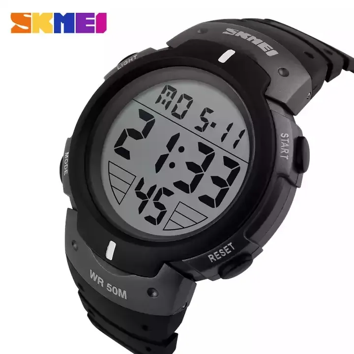 SKMEI 1068 hommes montres numériques de Sport en plein air chronométrage grand cadran chronographe bracelet en caoutchouc montres-bracelets