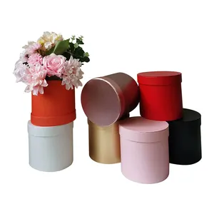Küçük Premium çiçek parfüm toptan açık pembe doku dekoratif kadife hediye silindir şapka yuvarlak kutular kapaklı çiçekler için