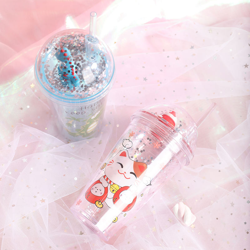 Bicchiere Trasparente Con Coperchio E Cannuccia - 450 Ml, Doppia Parete, Plastica Senza BPA, Ideale Per Viaggi - Foto 8