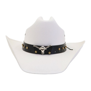 Chapeau de paille de cowboy <span class=keywords><strong>N134</strong></span> pour femmes et hommes, chapeau de protection solaire en paille de papier avec bande décorative en forme de taureau pour les vacances et les activités de plein air - Product Image 2