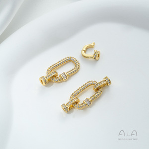 Chiusura a Doppia Testa a Forma di Ferro di Cavallo Ovale Placcata in Oro 14K e Incastonata con Zirconio, Accessorio per Collane e Bracciali Fai-da-Te - Product Image 3