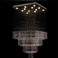Lustre moderne de luxe en acier inoxydable avec LED et cristaux, hauteur réglable, suspension centrale pour villa et escalier haut