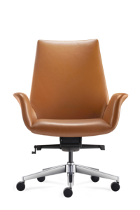 Silla Ejecutiva Curva de Madera Contrachapada con Respaldo Medio, Cuero PU Genuino de Vaca, <span class=keywords><strong>DONATI</strong></span>, 4 Bloqueos de Inclinación, Muebles de Oficina - Product Image 4