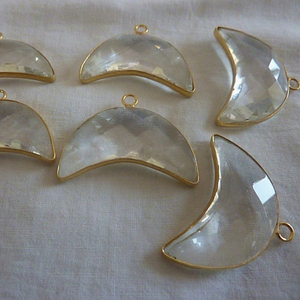 Crystal Quartz Moon <b>Charms</b> 925 Sterling <b>Silver</b> Gold Plated Bezel Setting Fashion Jewelry for Bracelet Necklace Pendant Gemstone - Product Image 1