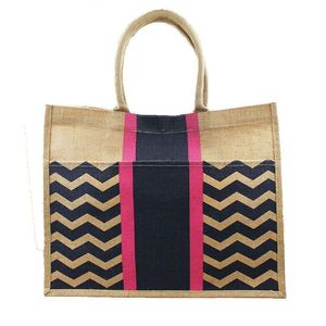 Le Royal Standard Navy et Rose Chevron Stripe Jute Tote Cotton Shopping Bag par le Royal Standard - Product Image 2