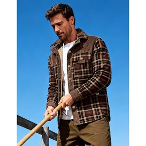 Men's Sherpa Lined Plaid <b>Flannel</b> Shirt <b>Jacket</b> Corduroy Winter Warm Casual With Pockets - Product Image 6