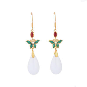 Boucles d'oreilles pendantes en jade <span class=keywords><strong>de</strong></span> style vintage, plaqué or 24 carats, classiques Hanfu, longues pampilles, mode nationale, élégantes pour femmes - Product Image 5