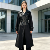 Gabardina de Motera de Manga Larga para Mujer con Diseño Asimétrico de Cremallera y Cinturón, Chaqueta Trench Personalizada de Fábrica al por Mayor
