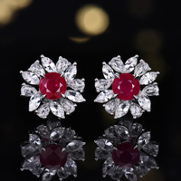 Boucles d'oreilles clous en or 18 carats avec rubis sang de pigeon 1,15 ct et saphirs blancs incrustés, bijoux de luxe certifiés GRC, coffret cadeau pour femme, divers modèles