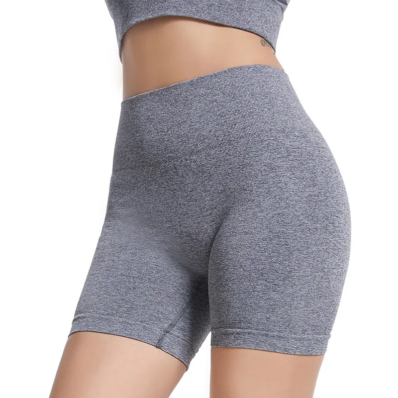 Celana Pendek Pinggang Tinggi Tanpa Kelim Yoga, Celana Olahraga Kontrol Perut, Celana Pendek Scrunch Mulus Wanita Musim Panas