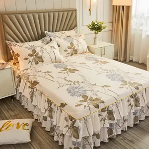 Set di biancheria da letto in pizzo con stampa floreale copriletto singolo/Queen/King Size + 2 pezzi di federa lenzuola