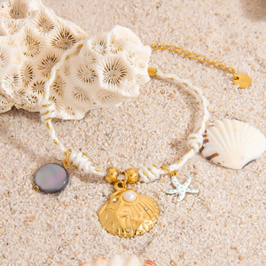 Stainless Steel <b>Bracelet</b> With Seashell Starfish Pendant Natural Stone Jewelry 18K Gold Plated Women's Fashion Beaded <b>Bracelet</b> - Product Image 3