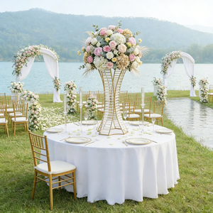 Soporte de Metal para Florero en Forma de Trompeta LANJO, Centro de Mesa de Acrílico y Cristal Dorado, Soporte de Metal Delgado para Flores - Product Image 1
