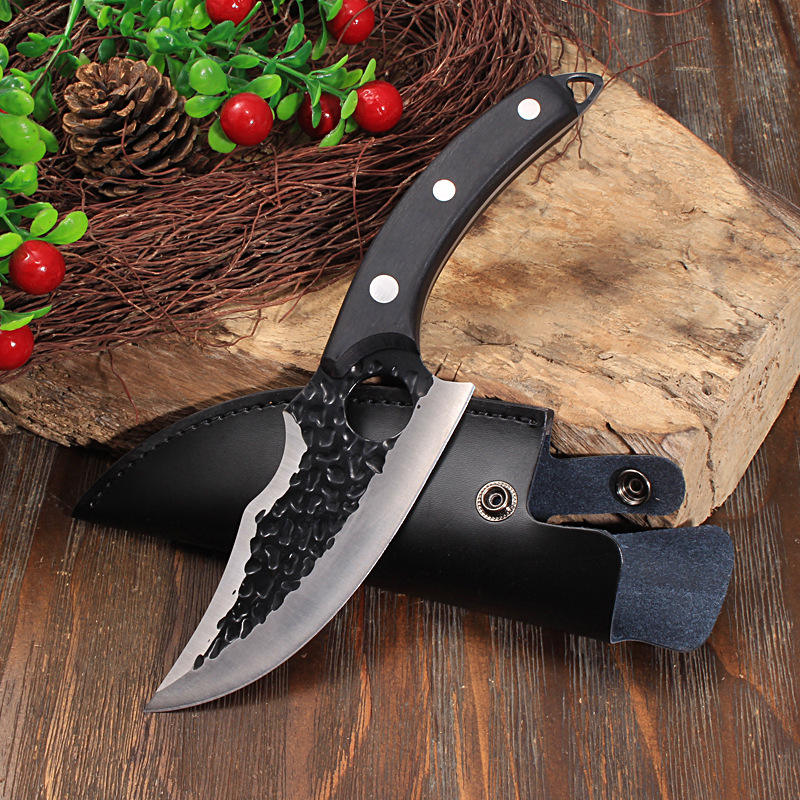 Black painted wooden handle boning knife