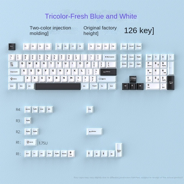 Wholesale Blue White and Black Small Full Set DIY Two-Color PBT Keycaps Customized MX Compatible Mechanical Keyboard
