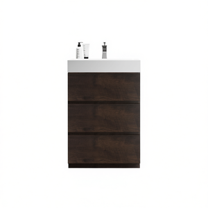 Mueble de Baño Moderno de 24 Pulgadas con Acabado en Nogal, Gran Espacio de Almacenamiento, Preensamblado, Lavabo de Cerámica Blanca, Independiente - Product Image 1