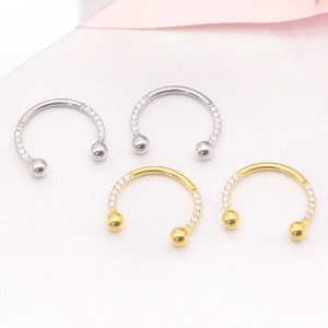 Anneau de nez en acier inoxydable en forme de fer à cheval avec zircon incrusté et extrémité sphérique pour piercing, cadeau de bijoux - Product Image 4