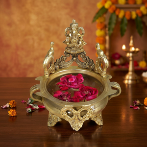 Estatua de Urli Ganesh de latón elegante hecha a mano, decoración de entrada de latón puro para templos y bodas, arreglos de estilo de cuenco - Product Image 3