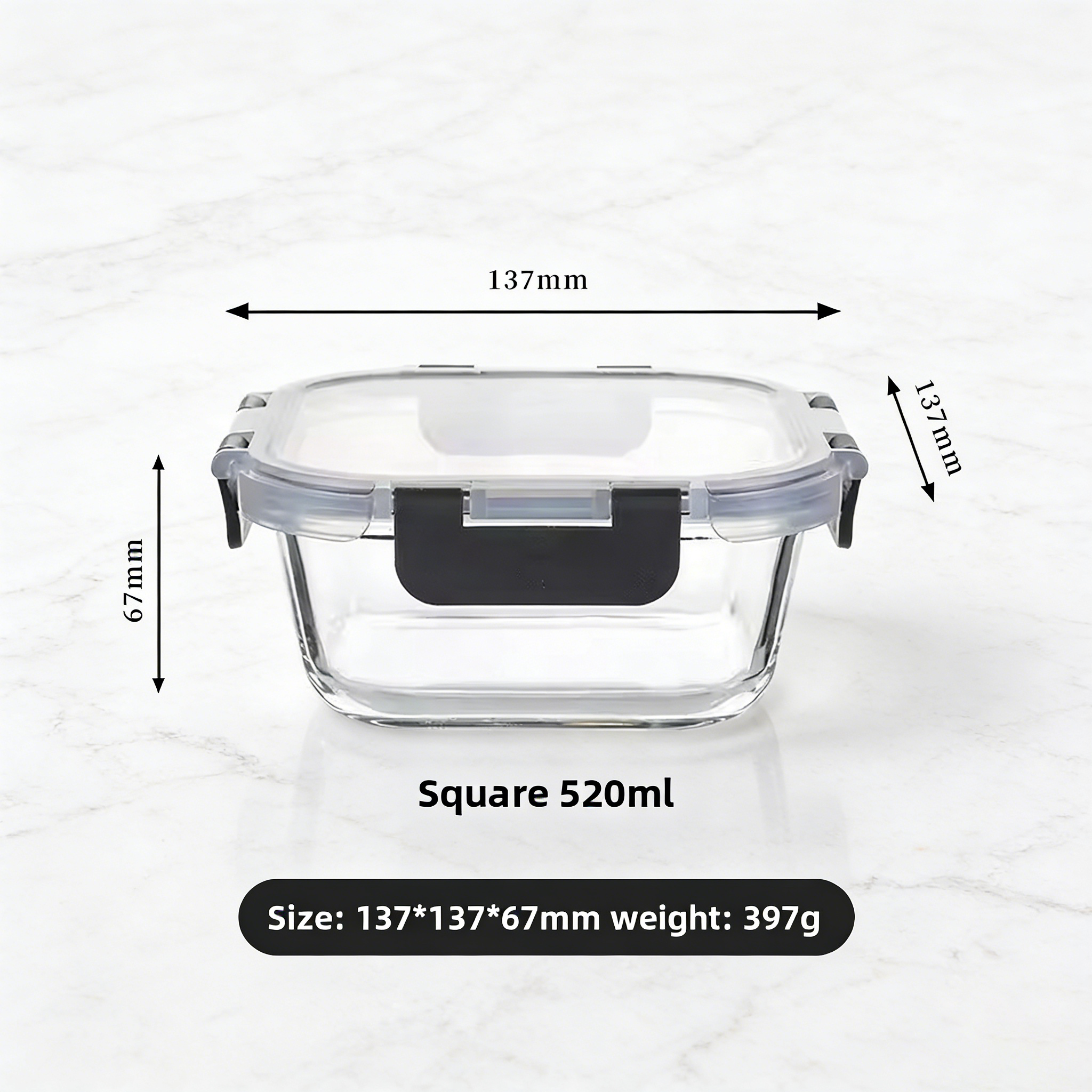 Transparente - Cuadrado de 520 ml