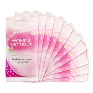 自有品牌每包10件纯水刺无纺布湿女性卫生湿巾