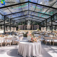 Grande Tente de Réception de Luxe en Aluminium avec Mur en Verre Transparent, Atrium, Orangerie, Salle de Fête, Tentes de Mariage pour 200 Invités