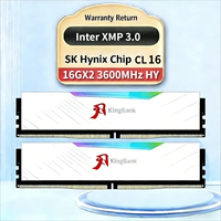 Mémoire RAM DDR4 KingBank originale 16 Go x 2 3600 MHz RGB avec puce Hynix HY CL16 Haute Performance XMP/EXPO pour PC de bureau
