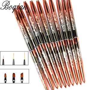 <span class=keywords><strong>BQAN</strong></span>-Juego de pinceles para uñas, pelo sintético ovalado con mango de metal dorado y rosa, nuevo, 2021 - Product Image 3