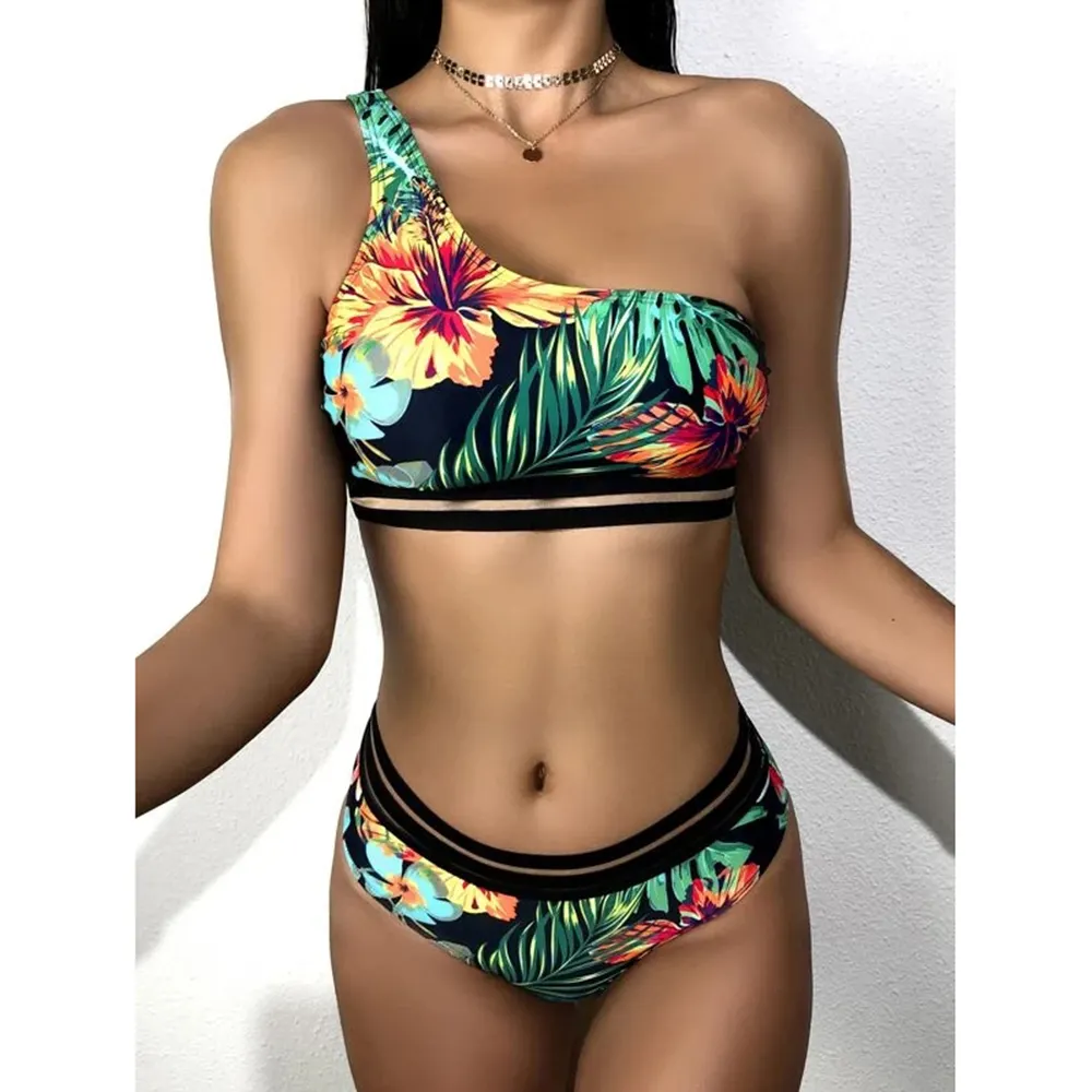 JSN6218 nuovo costume da bagno a due pezzi Bikini personalizzato da donna con stampa monospalla africana con etichetta privata